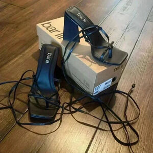 Bar III Womens Auroraap black Faux Leather Cone Heel Strappy Sandals tieup